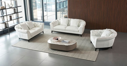 EK093 White Italian Leather 3pc Sofa Set