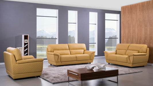 EK099 Yellow Italian Leather 3pc Sofa Set