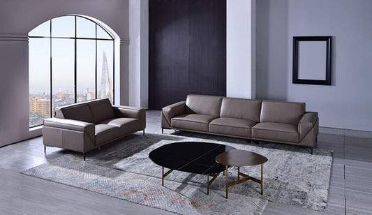 EK1302 Dark Tan Extra Long Leather 2pc Sofa Set