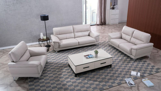EK151 Light Gray Genuine Leather 3pc Sofa Set
