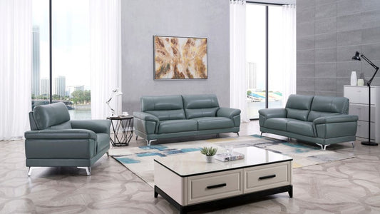 EK151 Light Grayish Blue Genuine Leather 3pc Sofa Set