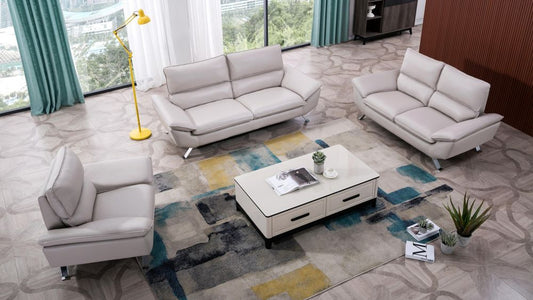 EK152 Light Gray Genuine Leather 3pc Sofa Set