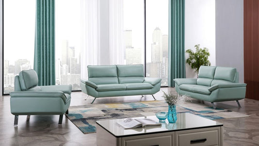 EK152 Light Teal Genuine Leather 3pc Sofa Set