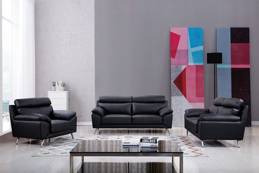 EK528 Black Top Grain Leather 3pc Sofa Set