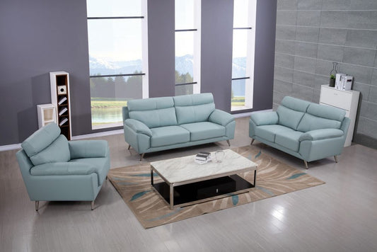 EK528 Light Blue Top Grain Leather 3pc Sofa Set