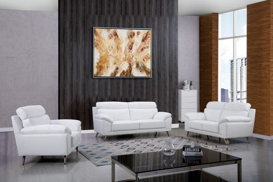 EK528 White Top Grain Leather 3pc Sofa Set