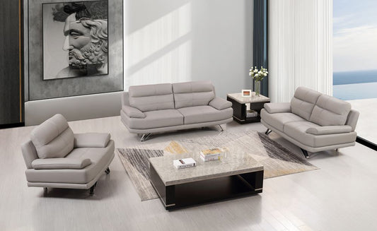 EK530 Light Gray Leather 3pc Sofa Set