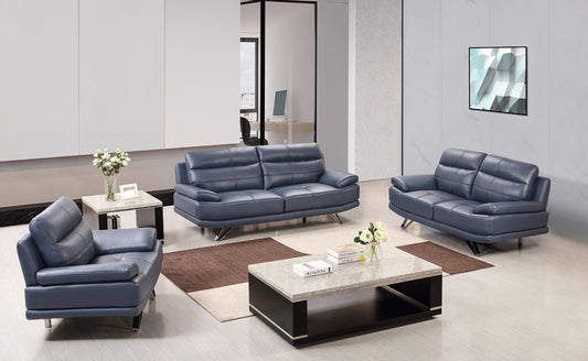 EK530 Navy Blue Leather 3pc Sofa Set