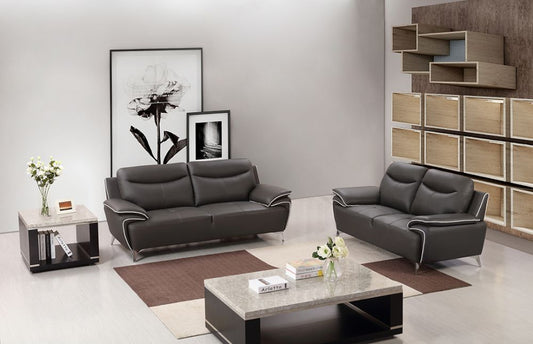 EK531 Taupe Leather 2pc Sofa Set