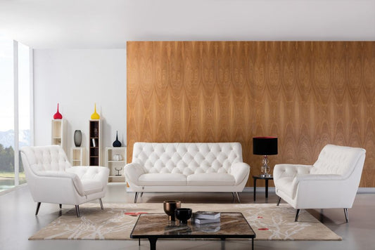 EK8003 White Italian Leather 3pc Sofa Set