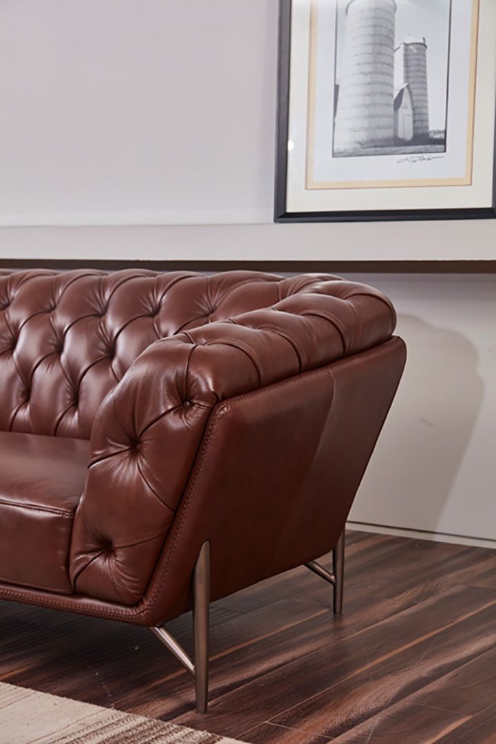 EK8009 Brown Full Leather 3pc Sofa Set