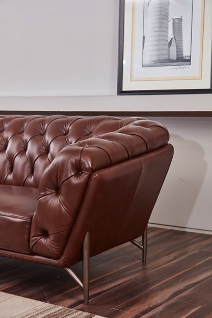 EK8009 Brown Full Leather 3pc Sofa Set