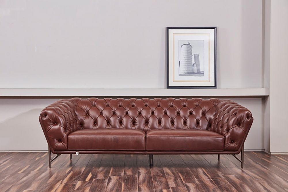 EK8009 Brown Full Leather 3pc Sofa Set
