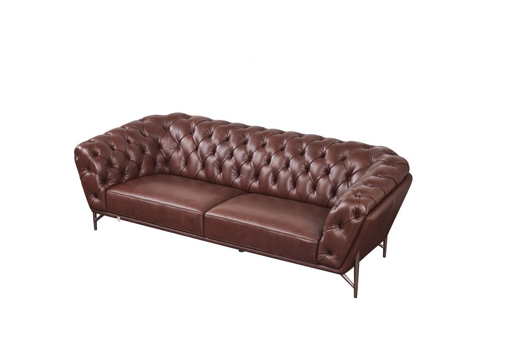 EK8009 Brown Full Leather 3pc Sofa Set