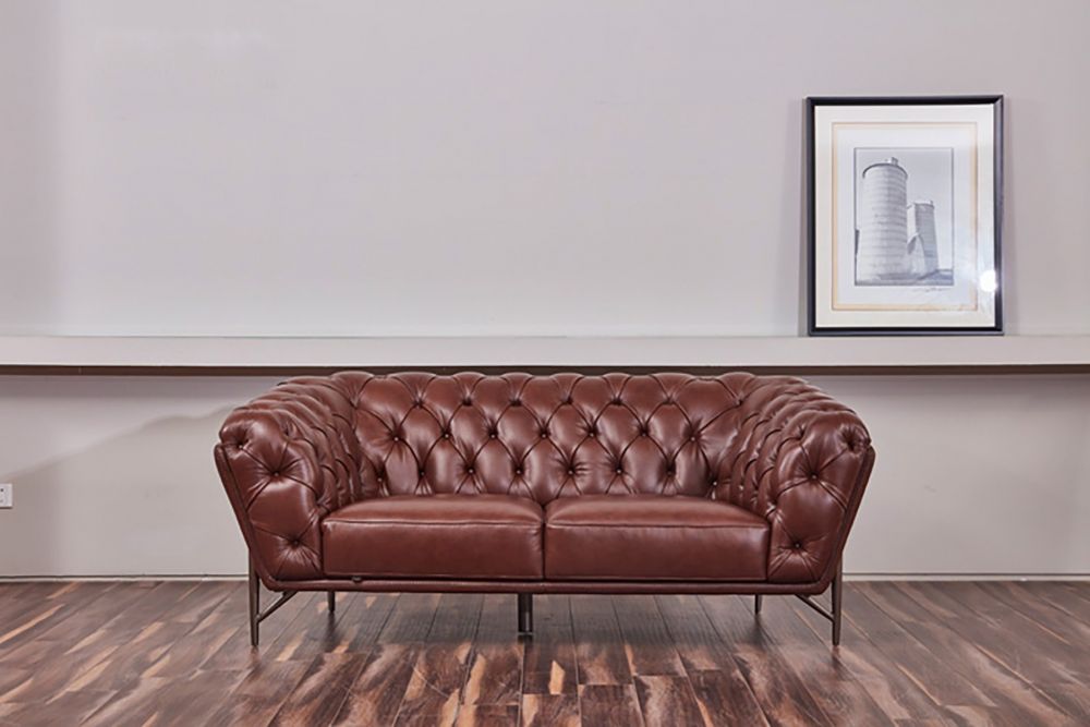 EK8009 Brown Full Leather 3pc Sofa Set