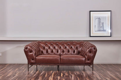 EK8009 Brown Full Leather 3pc Sofa Set