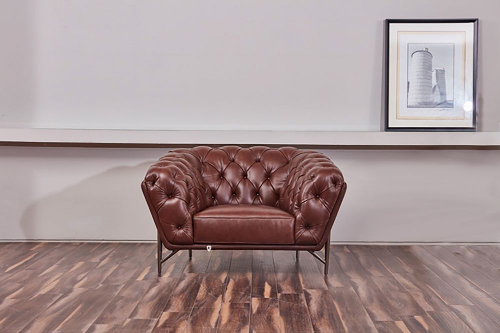 EK8009 Brown Full Leather 3pc Sofa Set