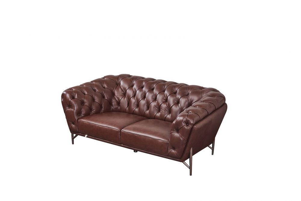 EK8009 Brown Full Leather 3pc Sofa Set