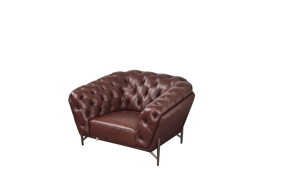 EK8009 Brown Full Leather 3pc Sofa Set