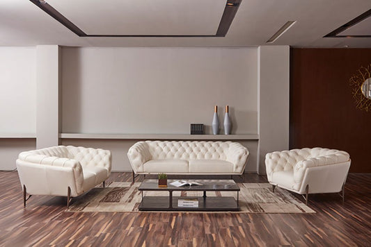 EK8009 White Full Leather 3pc Sofa Set