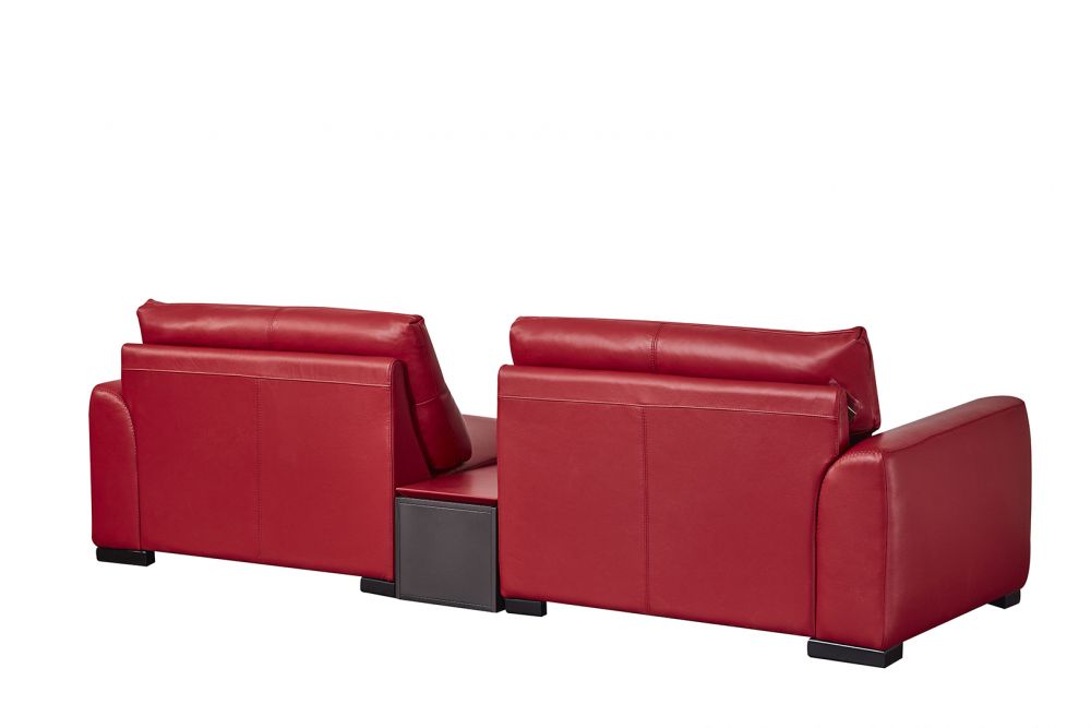 EK8012 Red Full Italian Leather Sofa, Loveseat & Cabinet Table Set