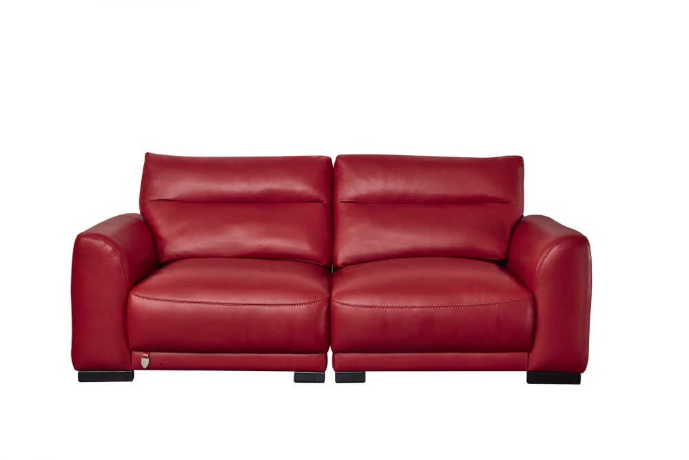 EK8012 Red Full Italian Leather Sofa, Loveseat & Cabinet Table Set