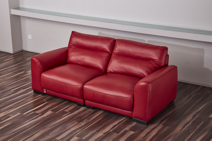 EK8012 Red Full Italian Leather Sofa, Loveseat & Cabinet Table Set
