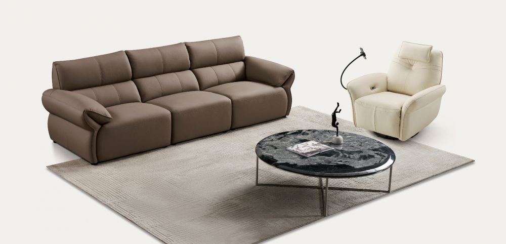 EK-D833 Dark Tan Extra Long Top Grain Leather Sofa
