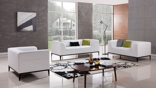AE-D820 White Faux Leather 3pc Sofa Set