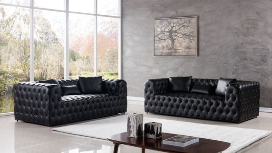 AE-D821 Black Faux Leather 2pc Sofa Set