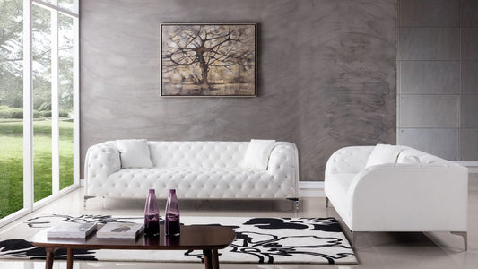 AE-D822 White Faux Leather 2pc Sofa Set
