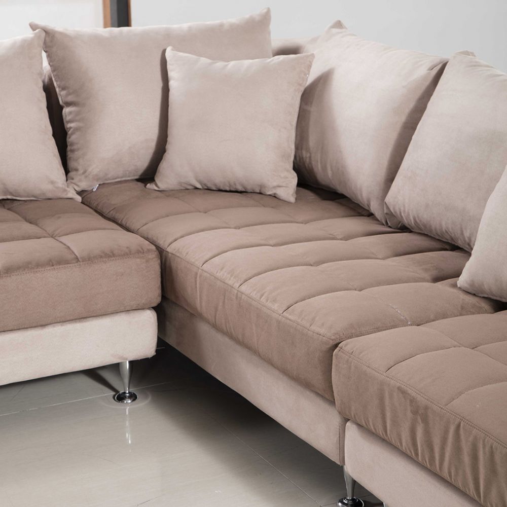 AE-L382 Light Brown Microfiber Sectional Sofa