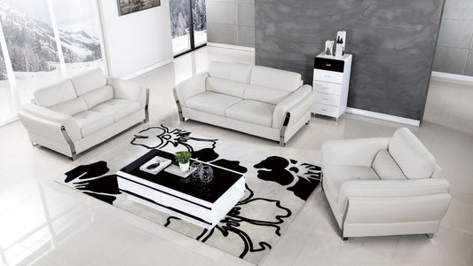 AE690 White Microfiber Leather 3pc Sofa Set