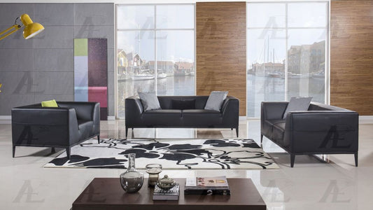 AE-D820 Black Faux Leather 3pc Sofa Set