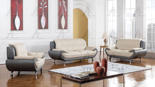 AE208 Light/Dark Gray Faux Leather 3pc Sofa Set