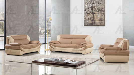AE209 Camel and Ivory Faux Leather 3pc Sofa Set