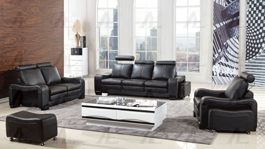 AE210 Black Faux Leather 3pc Sofa Set