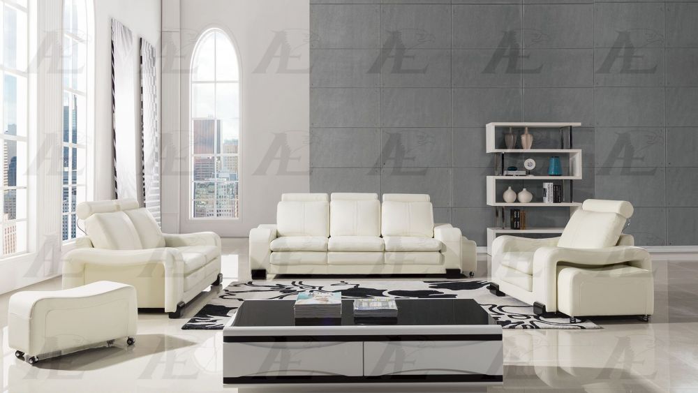 AE210 Ivory Faux Leather 3pc Sofa Set