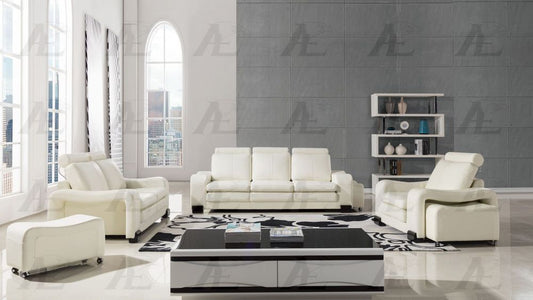 AE210 Ivory Faux Leather 3pc Sofa Set