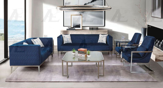 AE3802 Dark Blue Fabric 2pc Sofa Set