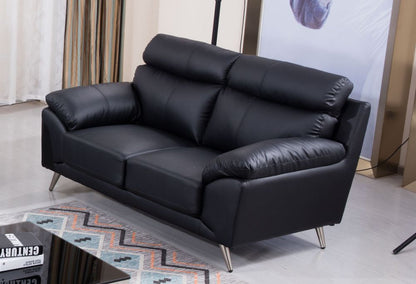 EK528 Black Top Grain Leather 3pc Sofa Set