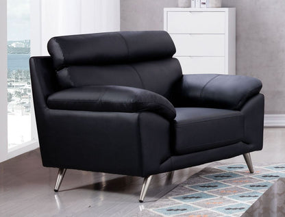 EK528 Black Top Grain Leather 3pc Sofa Set